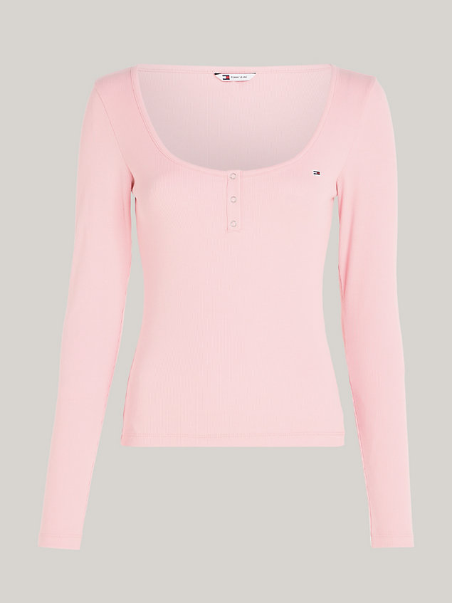 pink ribbed slim long sleeve t-shirt for women tommy jeans