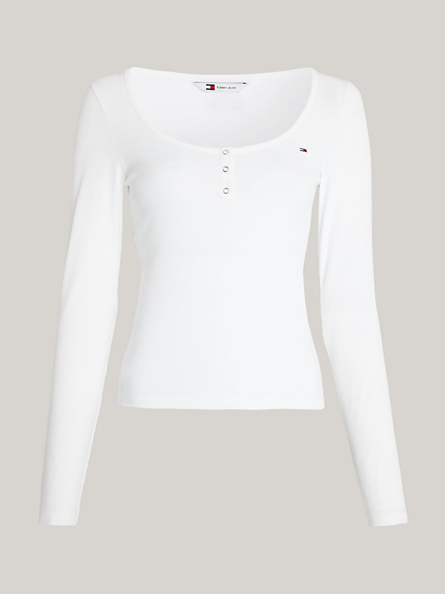 white ribbed slim long sleeve t-shirt for women tommy jeans