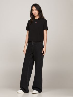 zwart boxy fit t-shirt met ronde hals en badge voor dames - tommy jeans