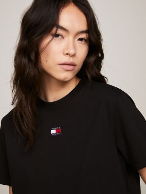 zwart boxy fit t-shirt met ronde hals en badge voor dames - tommy jeans