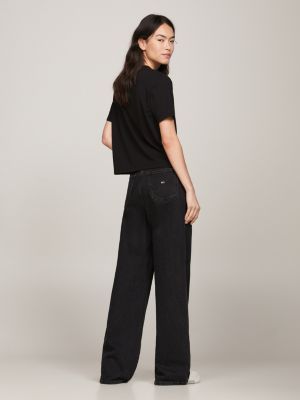 zwart boxy fit t-shirt met ronde hals en badge voor dames - tommy jeans