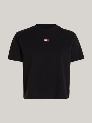 zwart boxy fit t-shirt met ronde hals en badge voor dames - tommy jeans