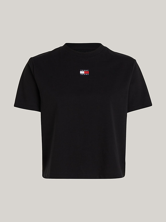 black classic boxy fit jersey-t-shirt mit badge für damen - tommy jeans