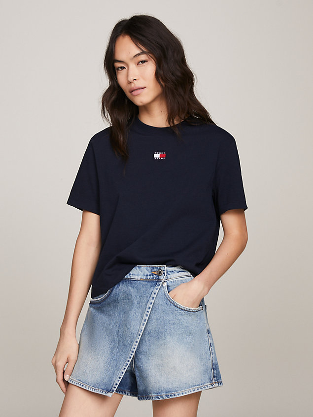 blue tommy badge classic fit boxy t-shirt for women tommy jeans