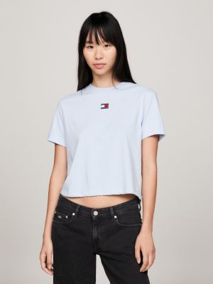 t-shirt squadrata con distintivo blue da donne tommy jeans