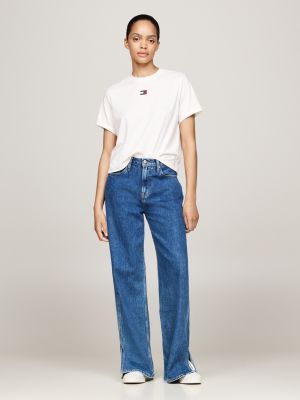 wit boxy fit t-shirt met ronde hals en badge voor dames - tommy jeans