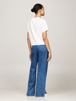 wit boxy fit t-shirt met ronde hals en badge voor dames - tommy jeans