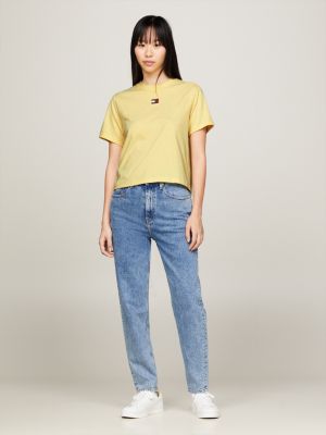 yellow boxy fit t-shirt mit tommy-badge für damen - tommy jeans