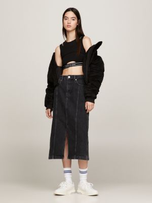 black super cropped fit tanktop mit logo-tape für damen - tommy jeans