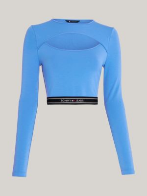 Super Cropped Logo Tape Cutout Top, Blue