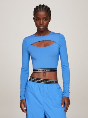 Tommy | mit Blau Logo-Tape Top Crop und | Cut-out Hilfiger Super