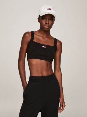 Badge Ribbed Ultra Crop Top, Black