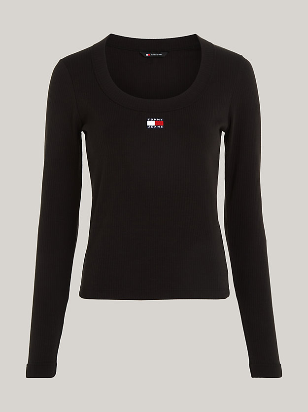 black badge ribbed slim long sleeve t-shirt for women tommy jeans
