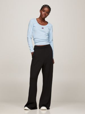 blue badge ribbed slim long sleeve t-shirt for women tommy jeans