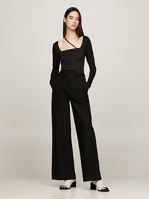 black multi-strap long sleeve top for women tommy jeans