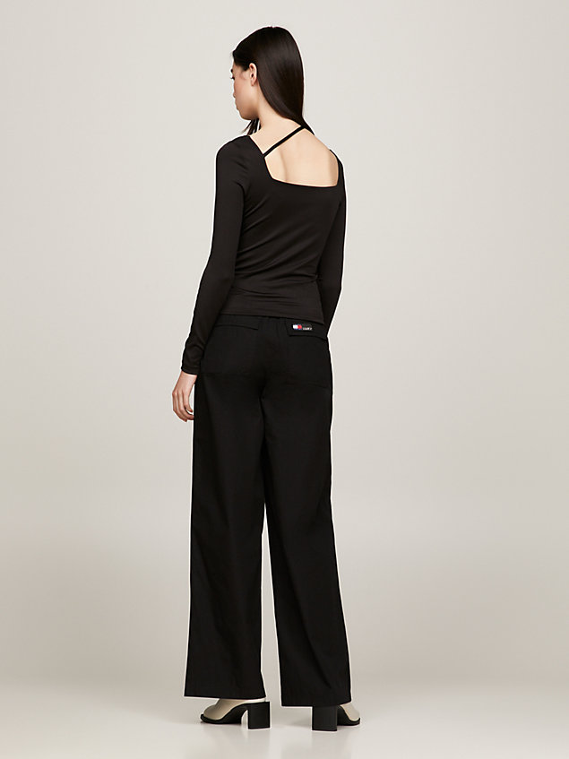 black multi-strap long sleeve top for women tommy jeans