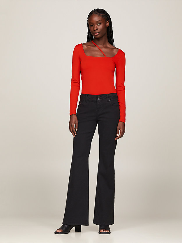 rood longsleeve met meerdere bandjes voor dames - tommy jeans