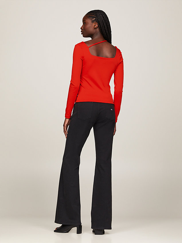 red longsleeve met meerdere bandjes voor dames - tommy jeans