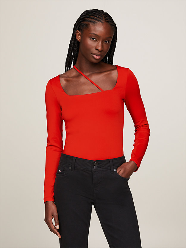 rood longsleeve met meerdere bandjes voor dames - tommy jeans