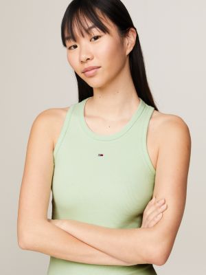 green essential ärmelloses geripptes bodycon-kleid für damen - tommy jeans