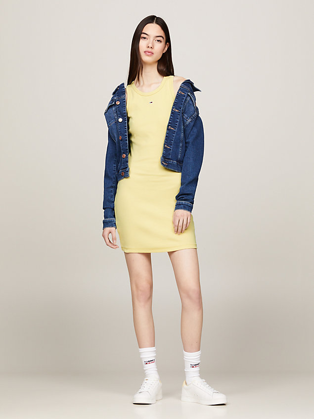 yellow essential ribbed bodycon sleeveless dress for women tommy jeans