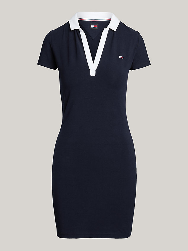 blue contrast collar jersey mini polo dress for women tommy jeans