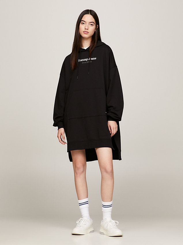 black essential hooded sweater dress for women tommy jeans