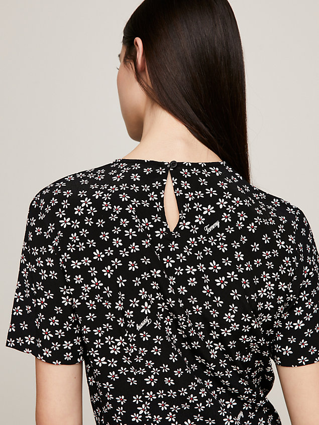 black midi-jurk met split en bloemetjesprint voor dames - tommy jeans