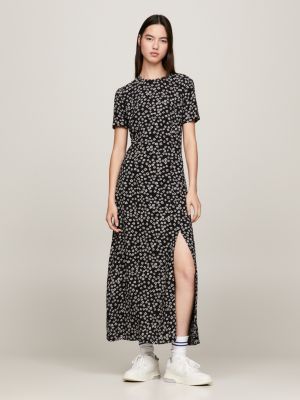 Ditsy Floral Print Slit Midi Dress | Black | Tommy Hilfiger