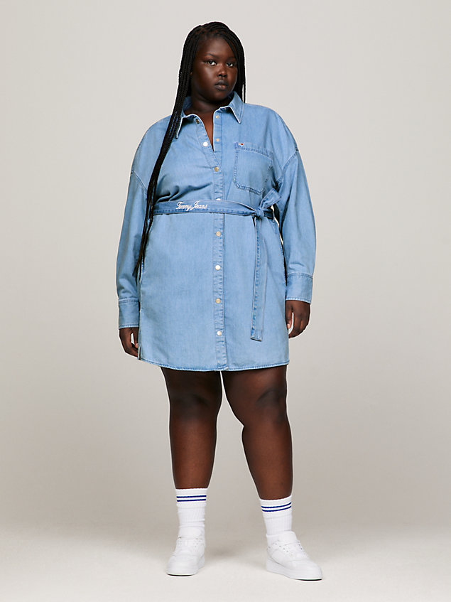 denim denim-hemdkleid mit bindeband und logo-stickerei für damen - tommy jeans