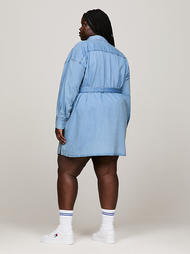 denim denim-hemdkleid mit bindeband und logo-stickerei für damen - tommy jeans