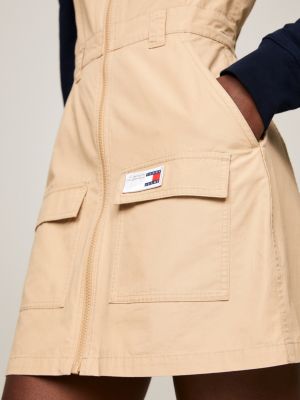 beige sleeveless zip-thru mini shirt dress for women tommy jeans