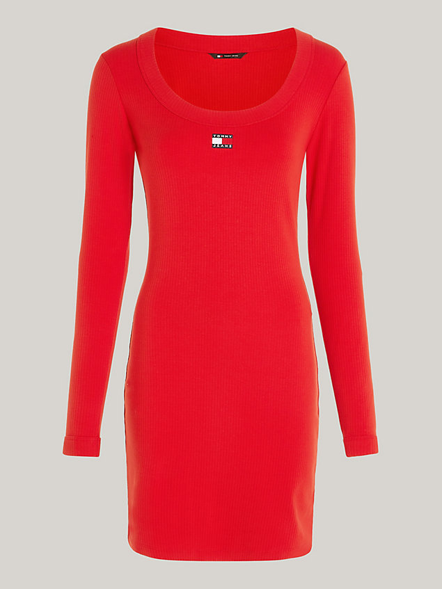 red badge ribbed long sleeve bodycon dress for women tommy jeans