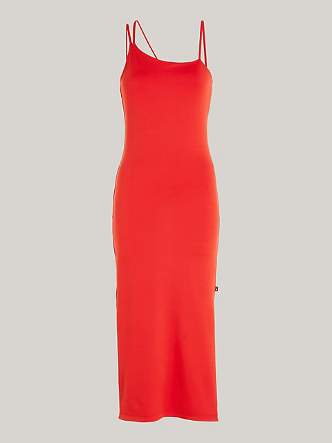 red multi-strap bodycon midi dress for women tommy jeans