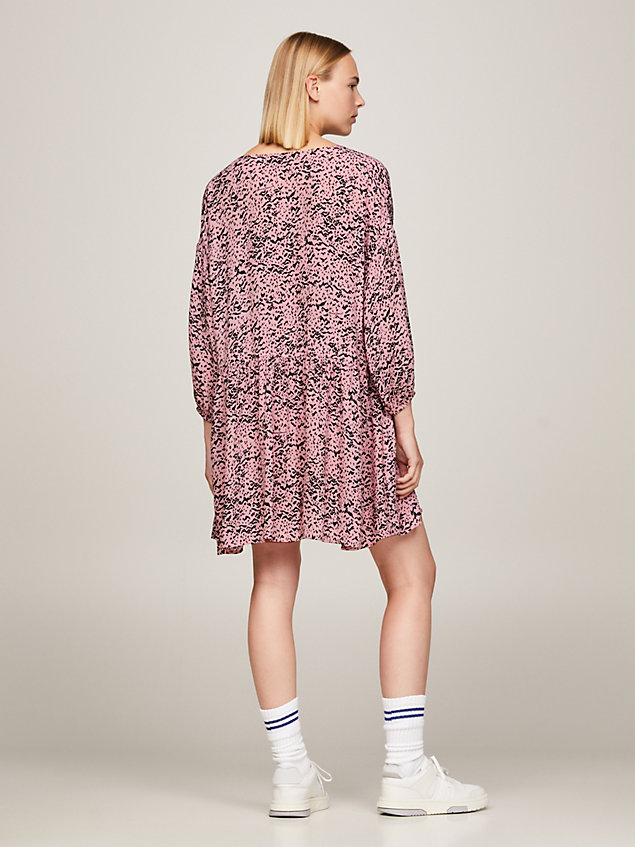 pink animal print oversized a-line mini dress for women tommy jeans