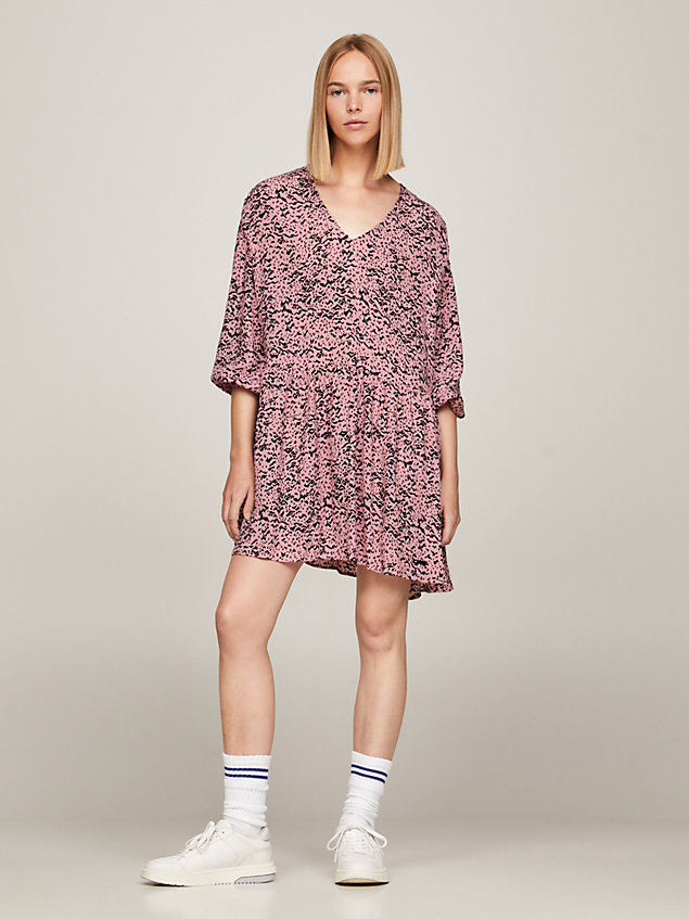 pink animal print oversized a-line mini dress for women tommy jeans