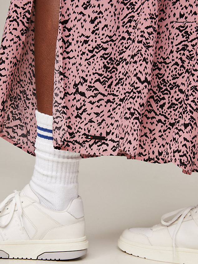 pink maxi-jurk met dierenprint en pofmouwen voor dames - tommy jeans