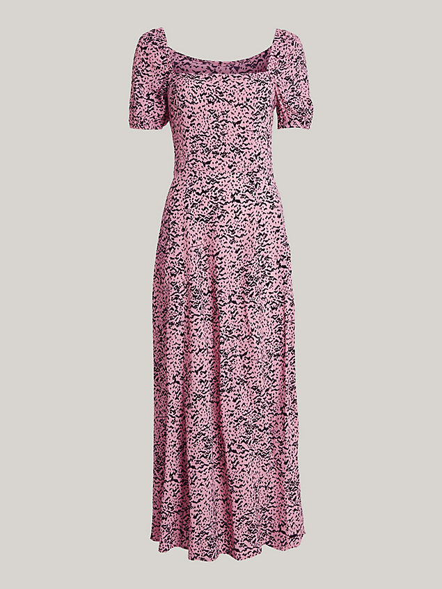 pink animal print puff sleeve maxi dress for women tommy jeans