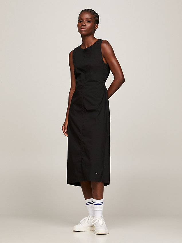 black mouwloze midi-jurk met open rug voor dames - tommy jeans