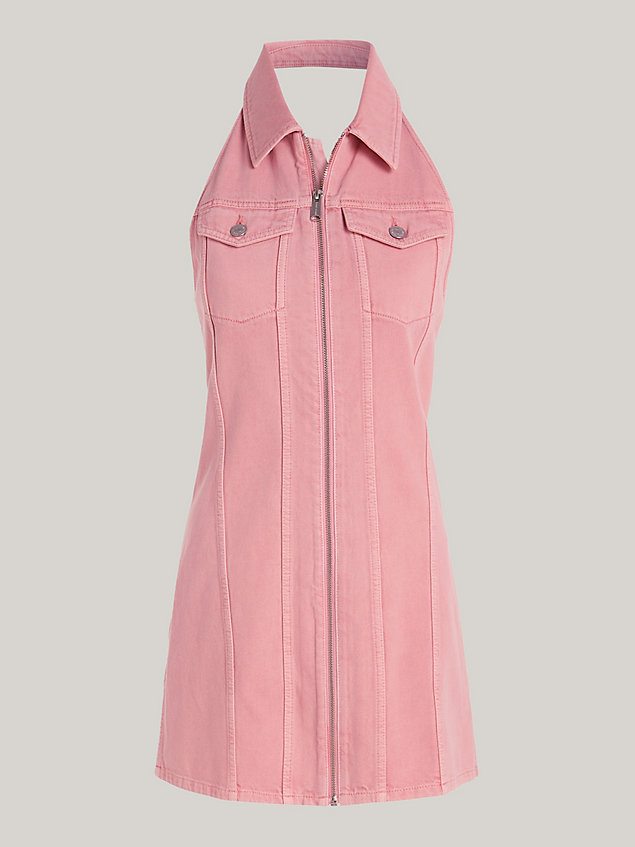 pink open back halterneck mini dress for women tommy jeans
