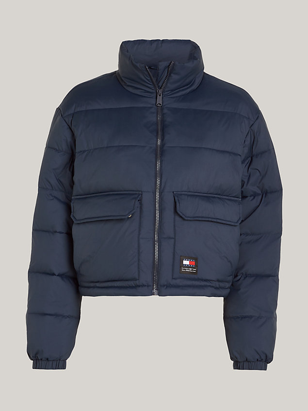 blue back logo relaxed puffer jacket for women tommy jeans