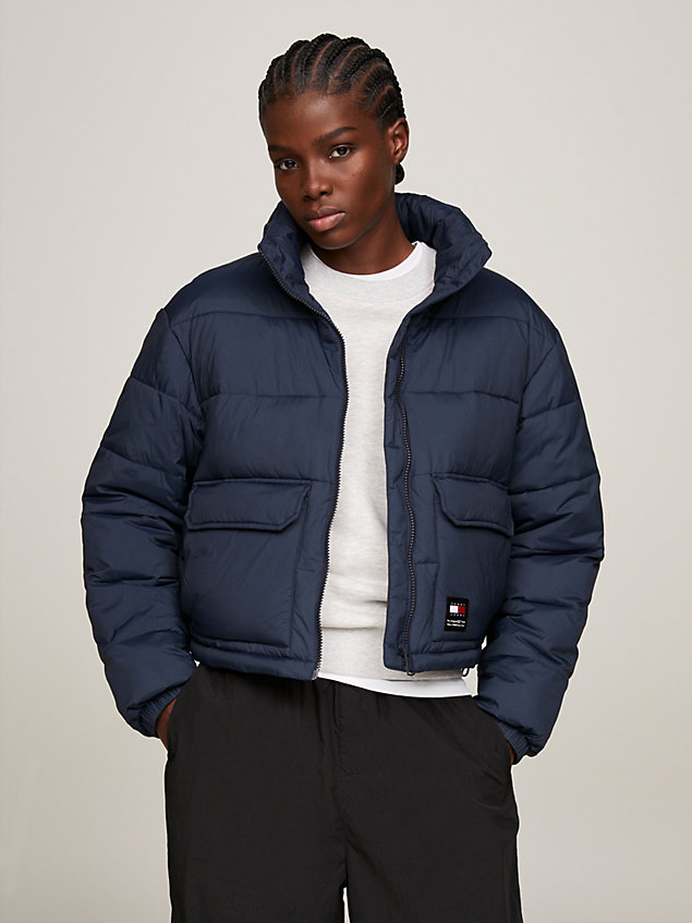 blue back logo relaxed puffer jacket for women tommy jeans