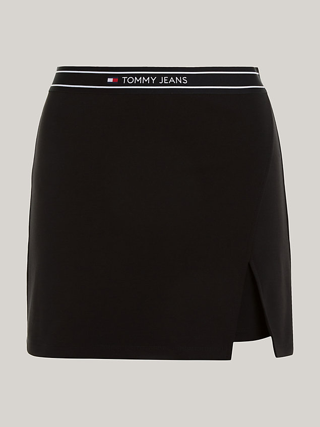 black mini-skort mit logo-taillenbund für damen - tommy jeans