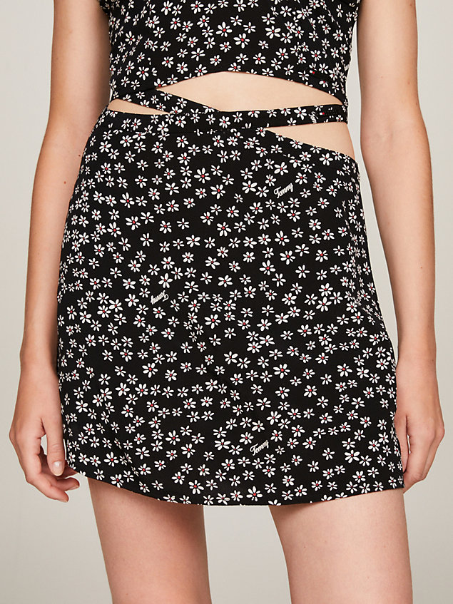 minifalda con microestampado de flores black de mujeres tommy jeans