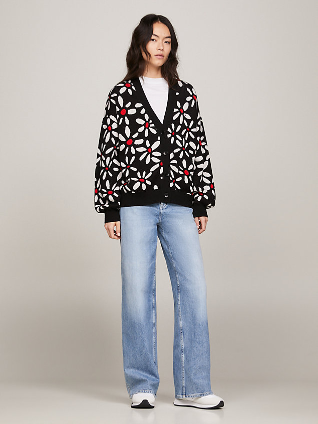 black ditsy floral print oversized cardigan for women tommy jeans