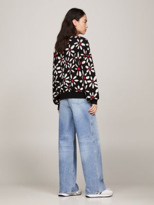 Ditsy Floral Print Oversized Cardigan, Black