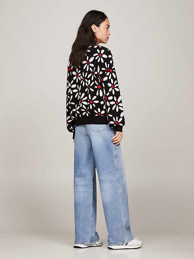 black ditsy floral print oversized cardigan for women tommy jeans