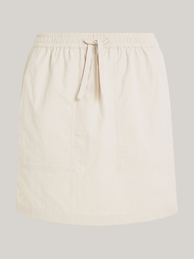 beige logo drawstring mini skirt for women tommy jeans