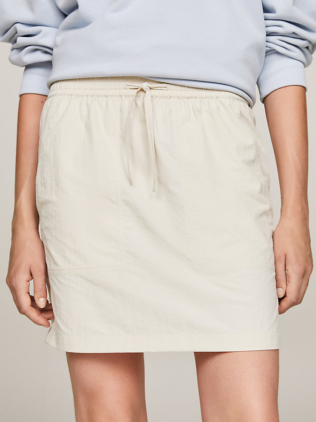 beige logo drawstring mini skirt for women tommy jeans
