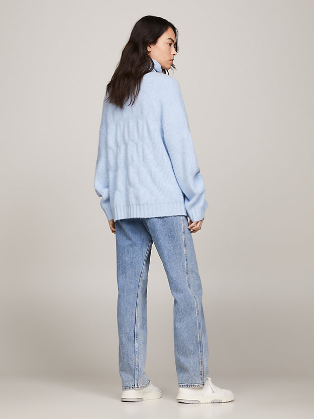 blue badge turtleneck cable knit jumper for women tommy jeans